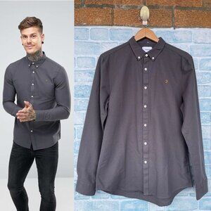 Farah Brewer slim fit oxford shirt in dark gray size medium